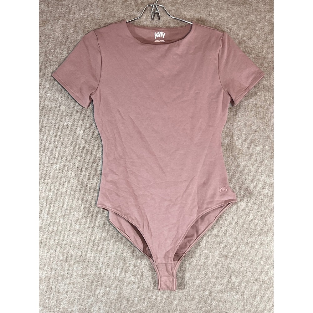 Yitty Bodysuit Women L Mauve Short Sleeve Crew Neck Snap Crotch Stretch